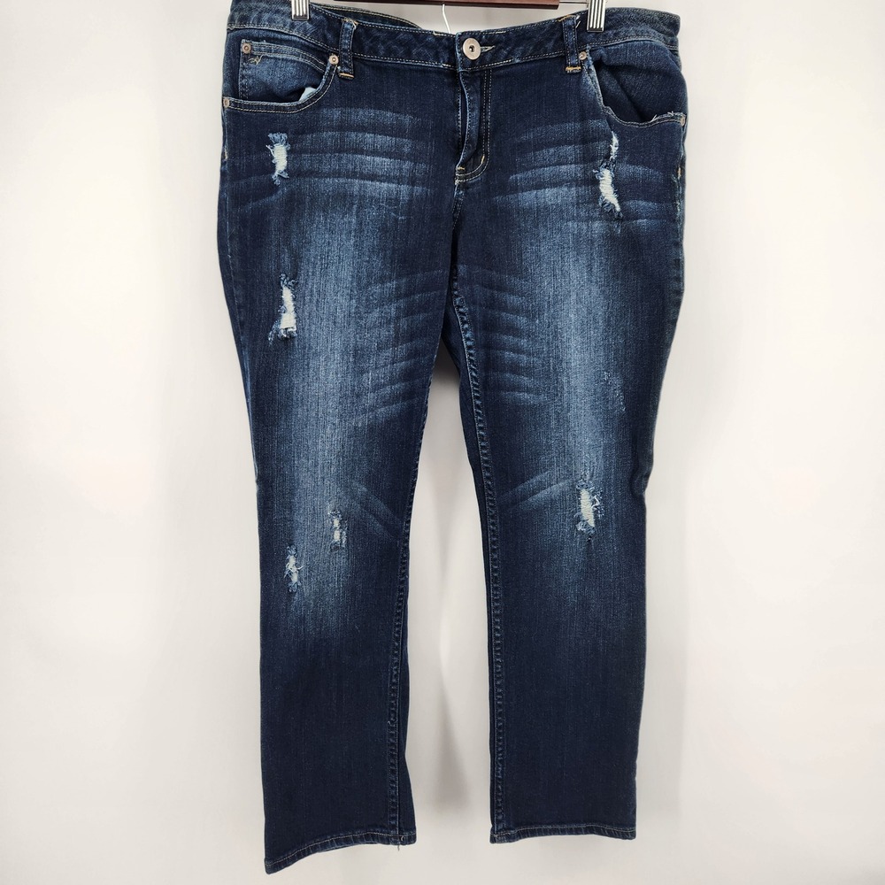 Arizona Womens Distressed Dark Wash Skinny Jeans Blue Size 17 short Cowgirl